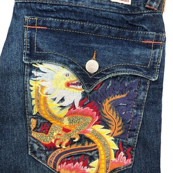 BRAND New Vintage True Religion Embroidered Jeans Size 34 BILLY Blue - Picture 6 of 12